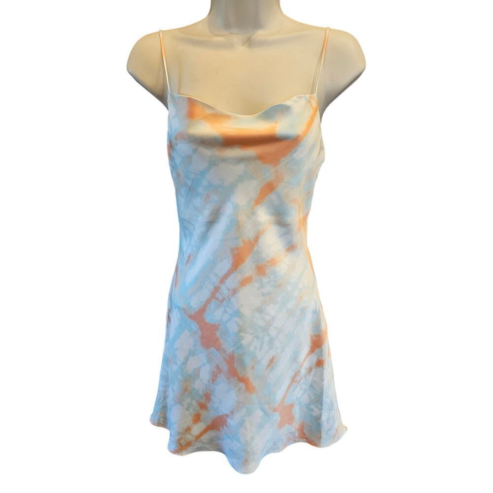 Vestique mini lined satin tiedye dress sexy adjustable short Small EUC boho